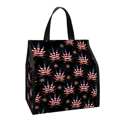 American Marijuana Leaf Pattern Print Insulated Lunch Tote