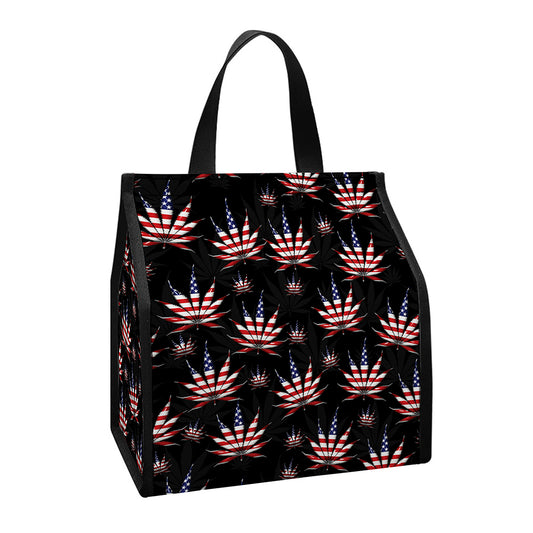 American Marijuana Leaf Pattern Print Insulated Lunch Tote