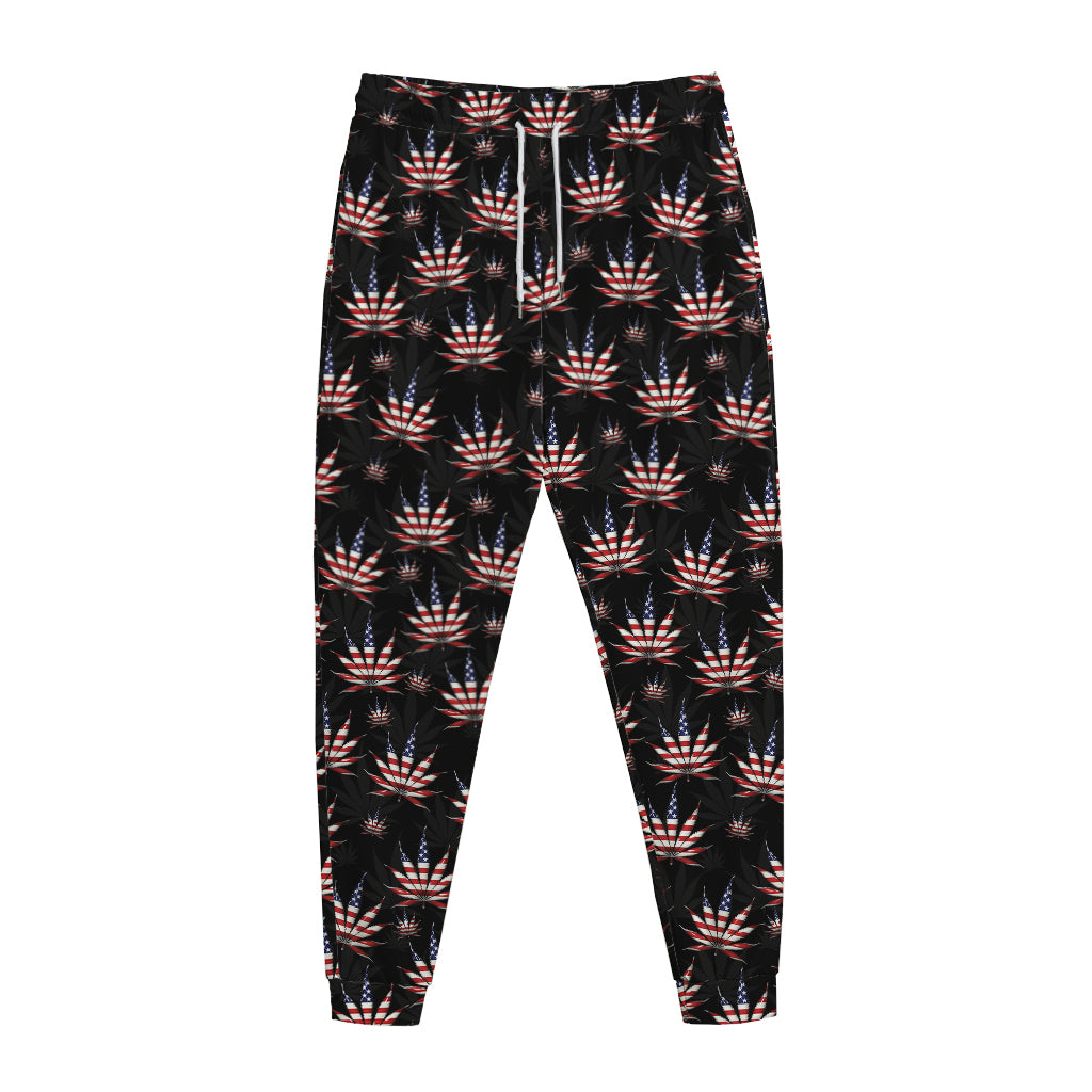 American Marijuana Leaf Pattern Print Jogger Pants