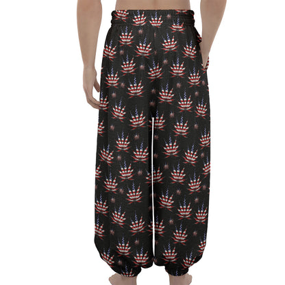 American Marijuana Leaf Pattern Print Lantern Pants