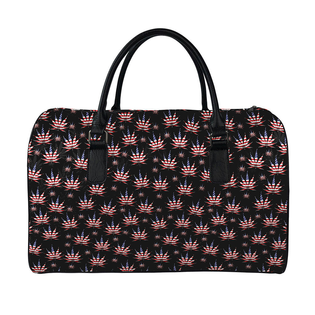 American Marijuana Leaf Pattern Print Leather Duffle Bag