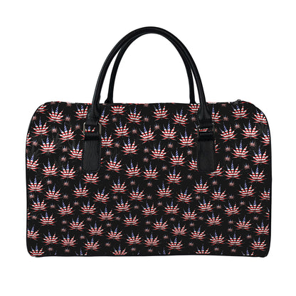 American Marijuana Leaf Pattern Print Leather Duffle Bag