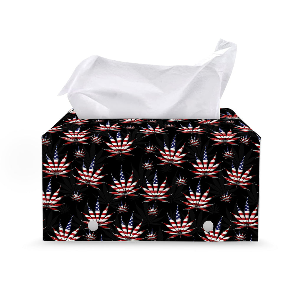 American Marijuana Leaf Pattern Print Leather Tissue Box Cover