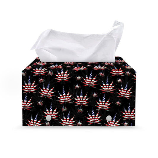 American Marijuana Leaf Pattern Print Leather Tissue Box Cover