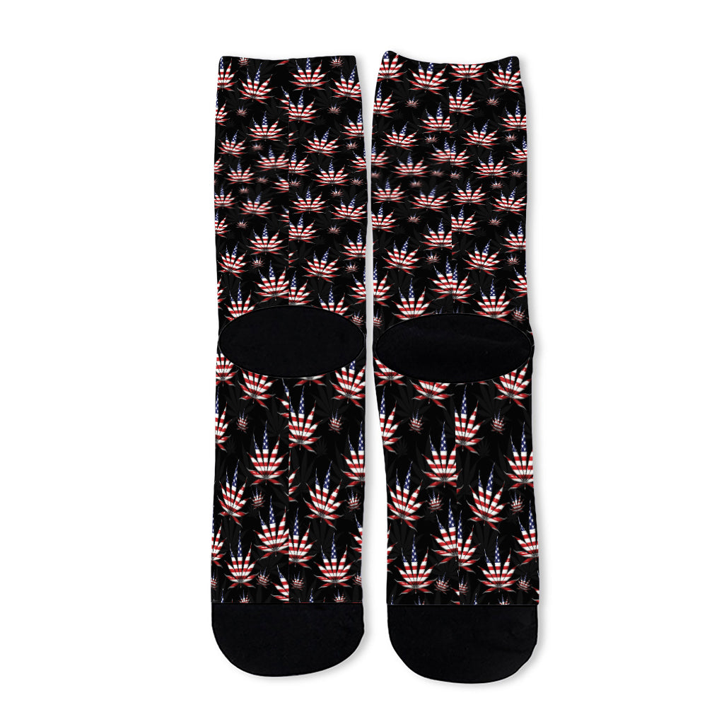 American Marijuana Leaf Pattern Print Long Socks