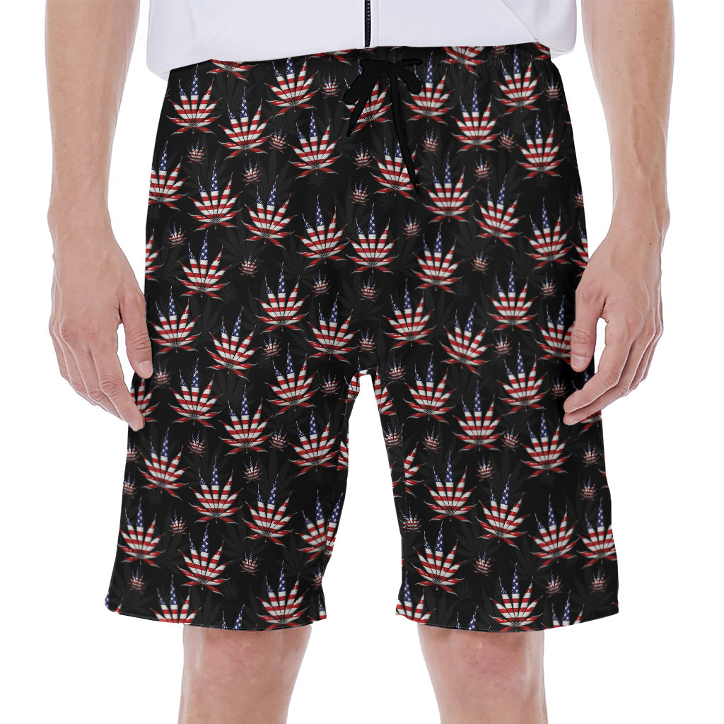 American Marijuana Leaf Pattern Print Men's Beach Shorts