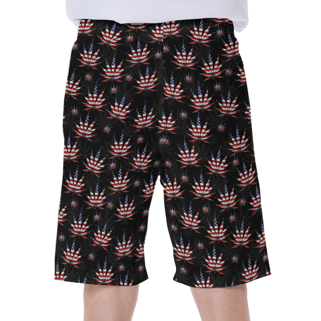 American Marijuana Leaf Pattern Print Men's Beach Shorts