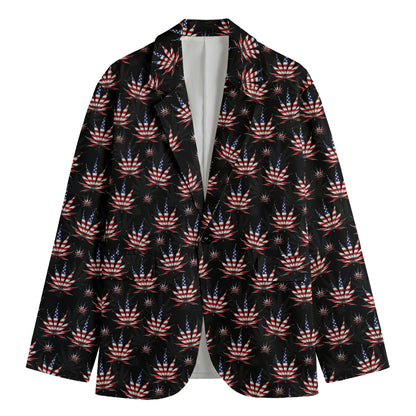 American Marijuana Leaf Pattern Print Men's Blazer