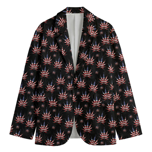 American Marijuana Leaf Pattern Print Men's Blazer