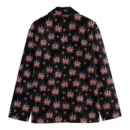 American Marijuana Leaf Pattern Print Men's Blazer