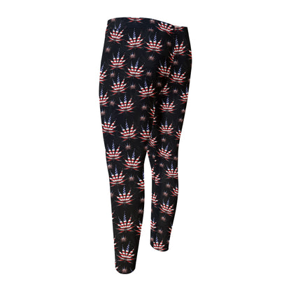 American Marijuana Leaf Pattern Print Men's Compression Pants