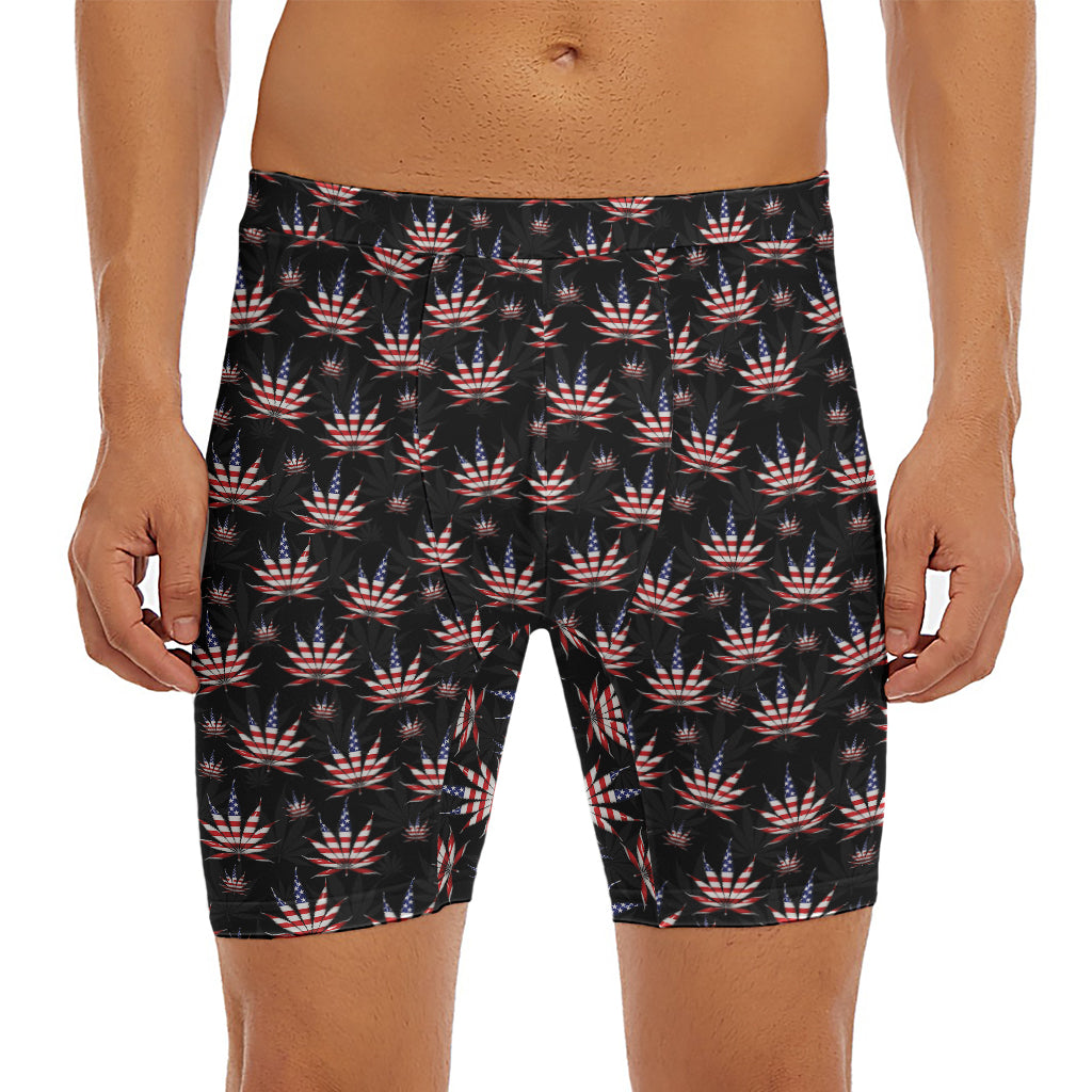 American Marijuana Leaf Pattern Print Men's Long Boxer Briefs