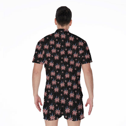 American Marijuana Leaf Pattern Print Men's Rompers
