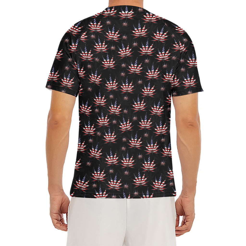 American Marijuana Leaf Pattern Print Men's Short Sleeve Rash Guard