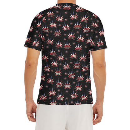 American Marijuana Leaf Pattern Print Men's Short Sleeve Rash Guard