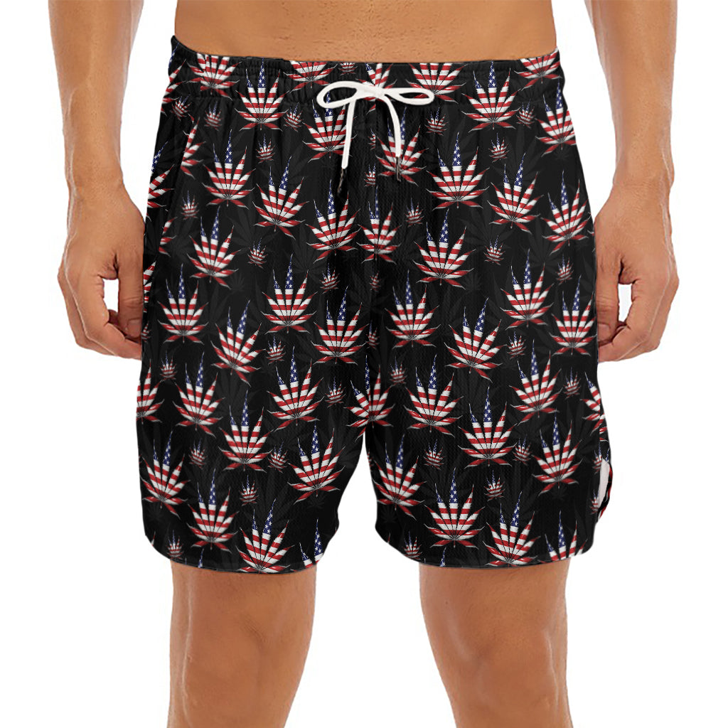 American Marijuana Leaf Pattern Print Men's Split Running Shorts