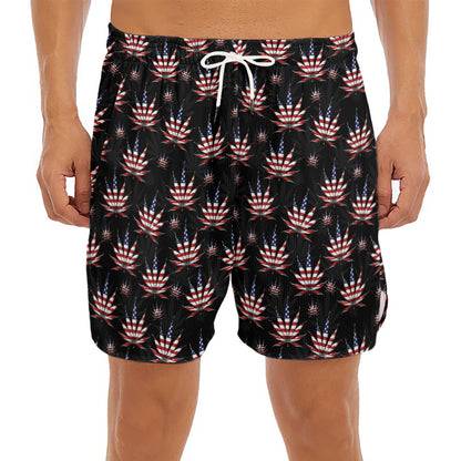 American Marijuana Leaf Pattern Print Men's Split Running Shorts