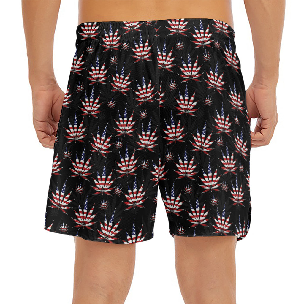 American Marijuana Leaf Pattern Print Men's Split Running Shorts