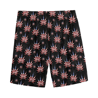 American Marijuana Leaf Pattern Print Men's Sports Shorts