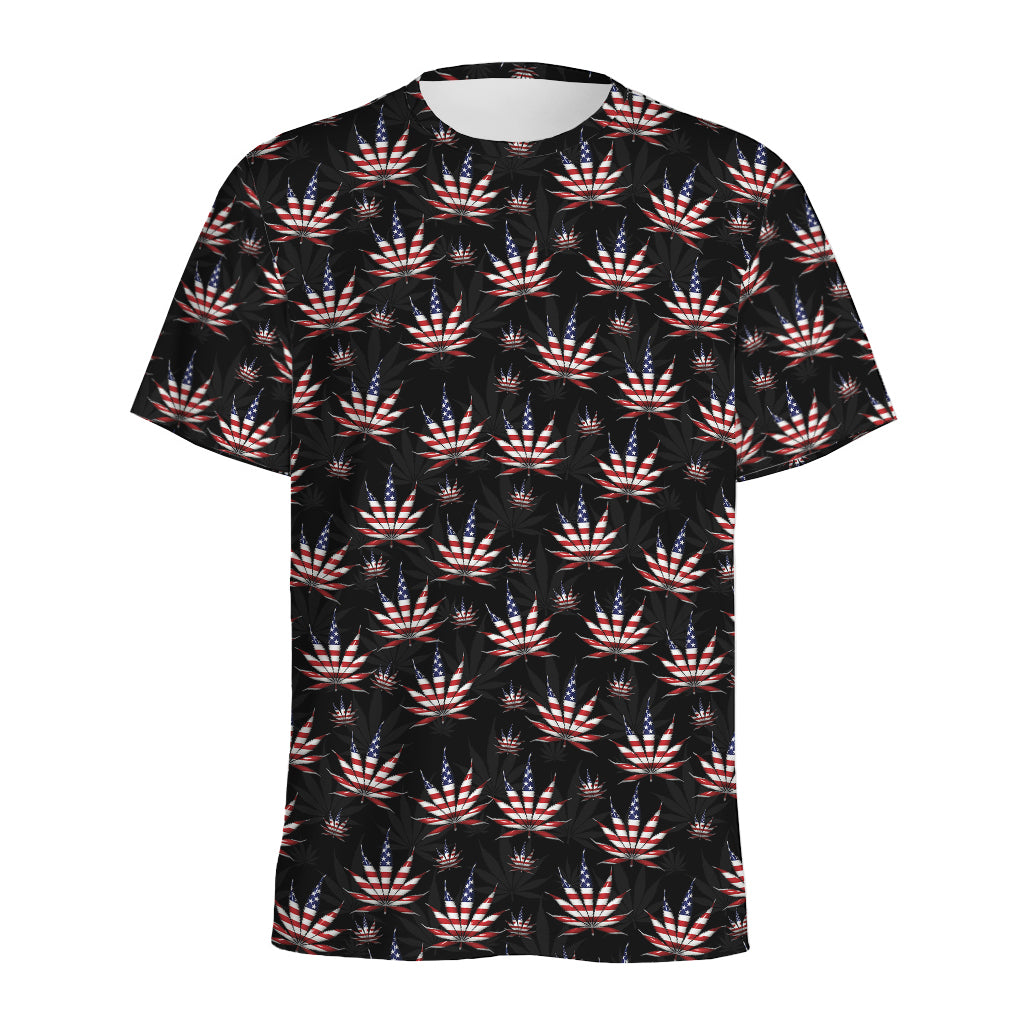 American Marijuana Leaf Pattern Print Men's Sports T-Shirt