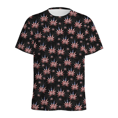 American Marijuana Leaf Pattern Print Men's Sports T-Shirt