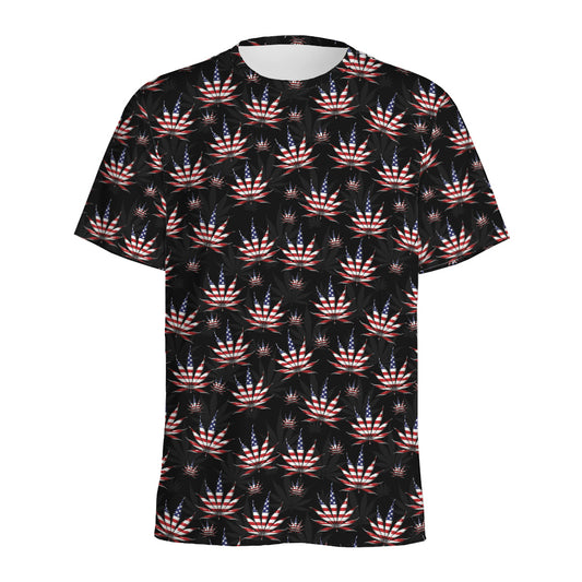 American Marijuana Leaf Pattern Print Men's Sports T-Shirt