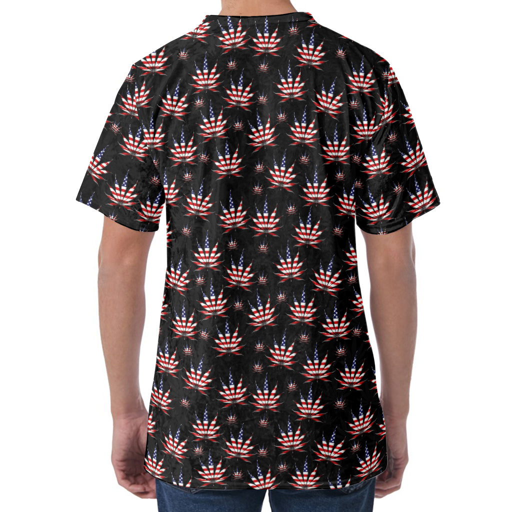 American Marijuana Leaf Pattern Print Men's Velvet T-Shirt