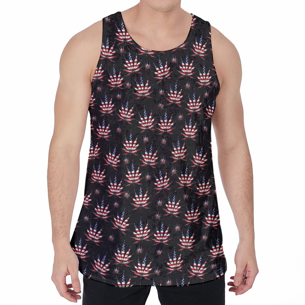 American Marijuana Leaf Pattern Print Men's Velvet Tank Top