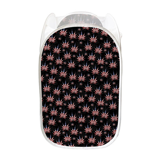 American Marijuana Leaf Pattern Print Mesh Laundry Hamper