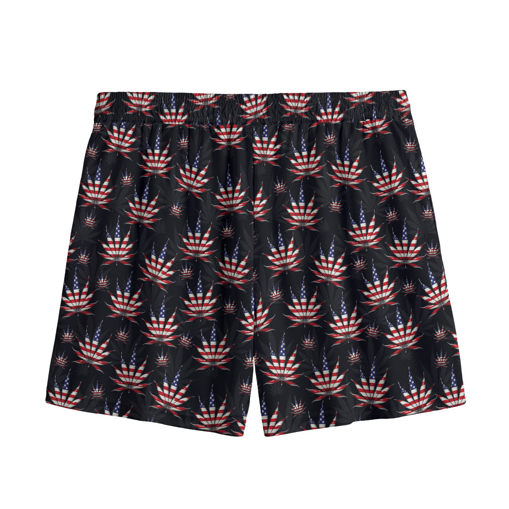 American Marijuana Leaf Pattern Print Mesh Shorts