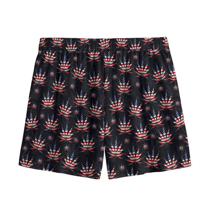 American Marijuana Leaf Pattern Print Mesh Shorts