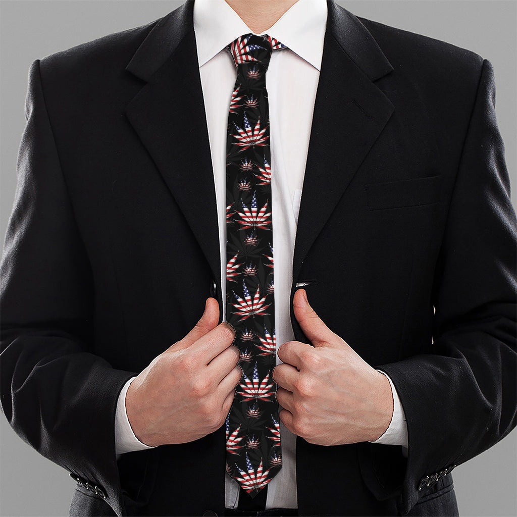 American Marijuana Leaf Pattern Print Necktie