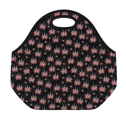 American Marijuana Leaf Pattern Print Neoprene Lunch Bag