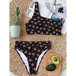 American Marijuana Leaf Pattern Print One Shoulder Bikini Top