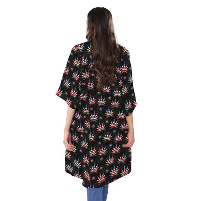 American Marijuana Leaf Pattern Print Open Front Beach Cover Up