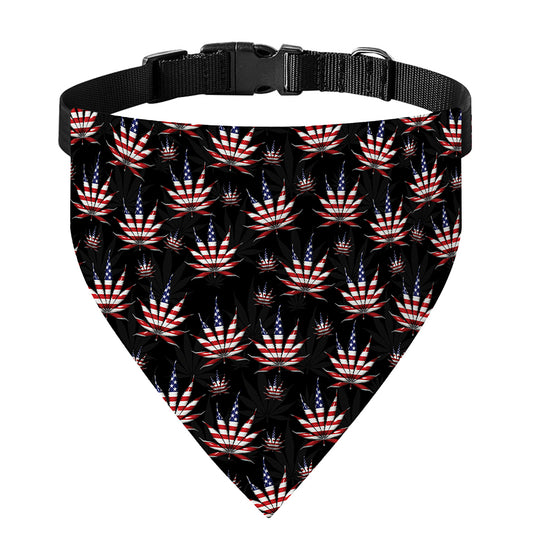 American Marijuana Leaf Pattern Print Over The Collar Dog Bandana