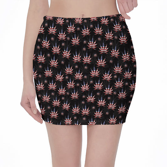 American Marijuana Leaf Pattern Print Pencil Mini Skirt