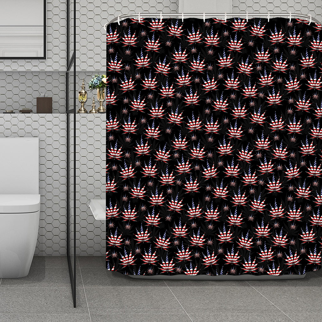 American Marijuana Leaf Pattern Print Polyester Shower Curtain