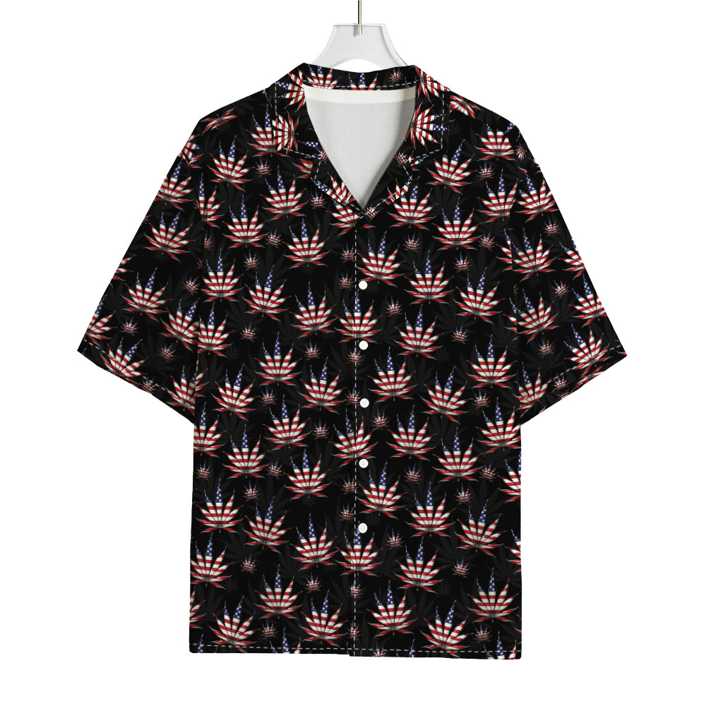 American Marijuana Leaf Pattern Print Rayon Hawaiian Shirt