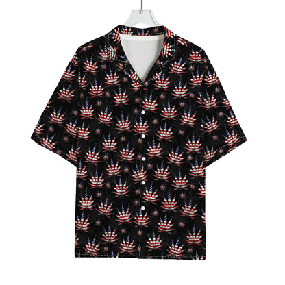 American Marijuana Leaf Pattern Print Rayon Hawaiian Shirt