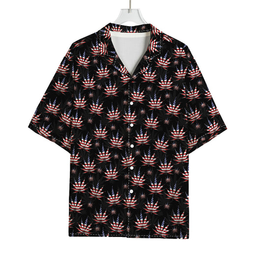 American Marijuana Leaf Pattern Print Rayon Hawaiian Shirt
