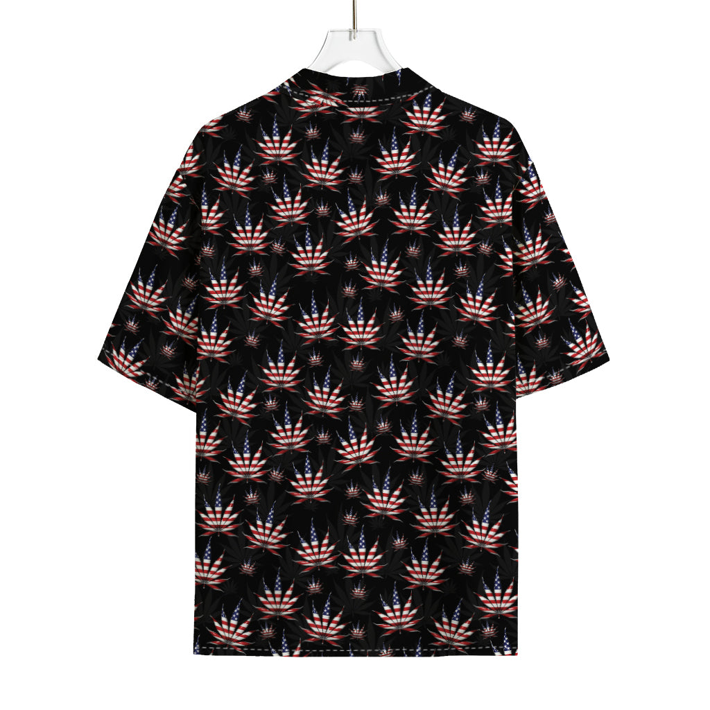 American Marijuana Leaf Pattern Print Rayon Hawaiian Shirt