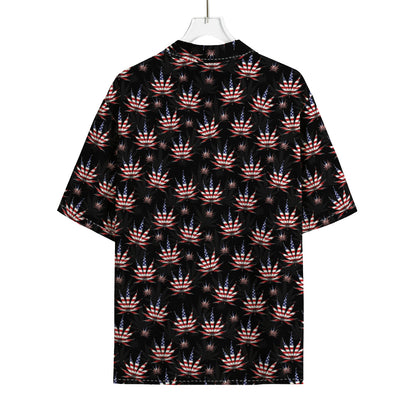 American Marijuana Leaf Pattern Print Rayon Hawaiian Shirt