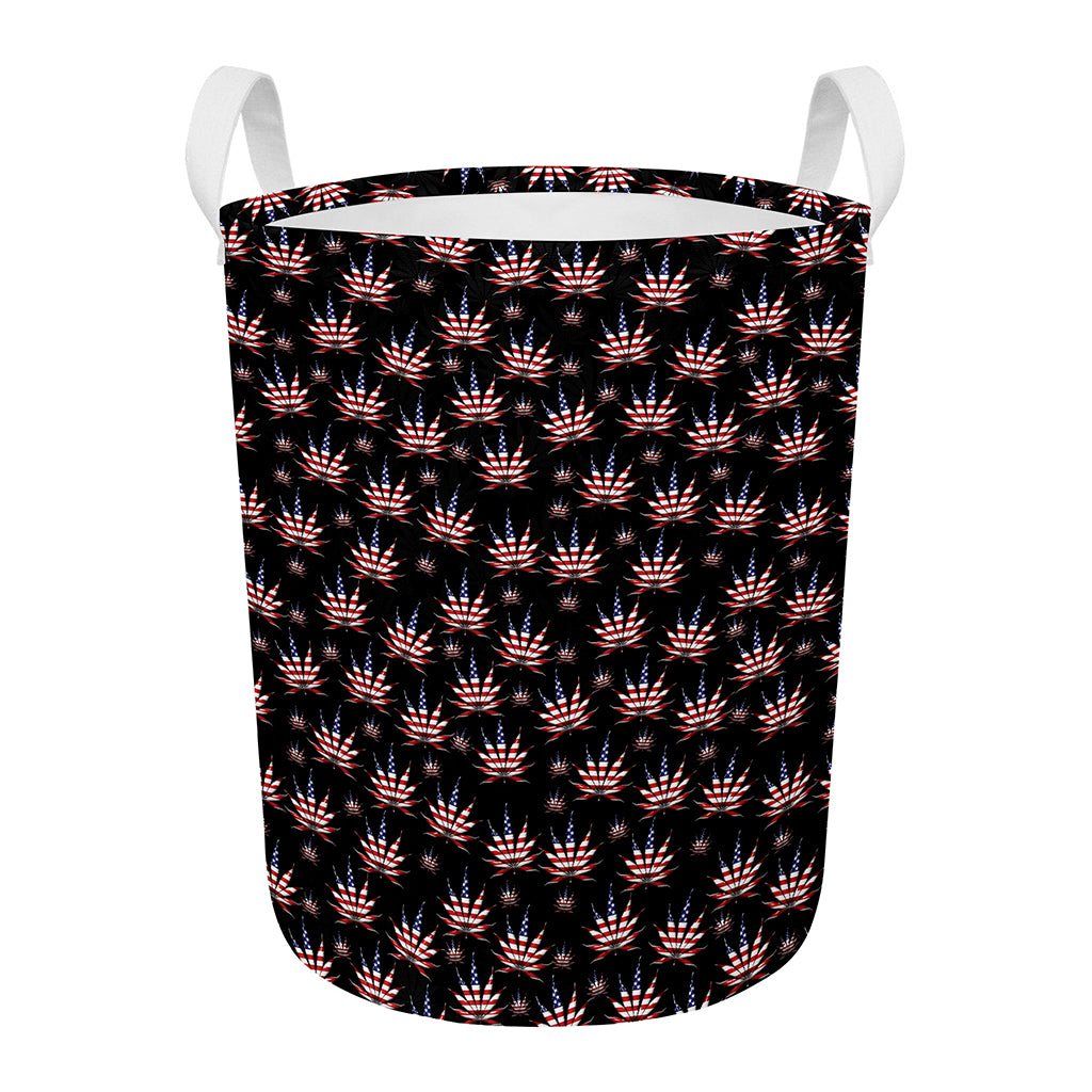 American Marijuana Leaf Pattern Print Round Laundry Basket