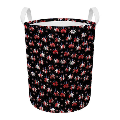 American Marijuana Leaf Pattern Print Round Laundry Basket