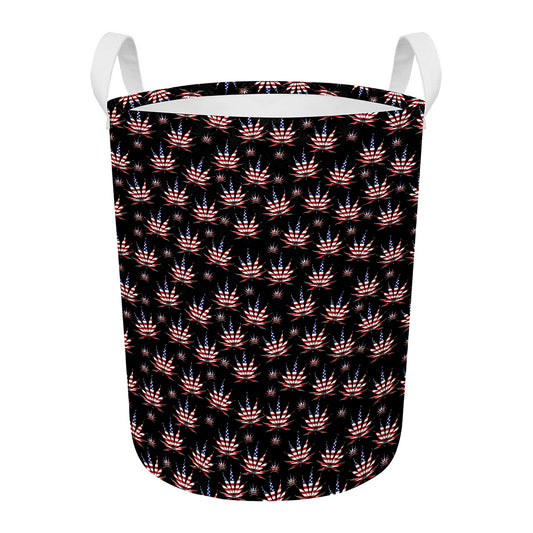 American Marijuana Leaf Pattern Print Round Laundry Basket