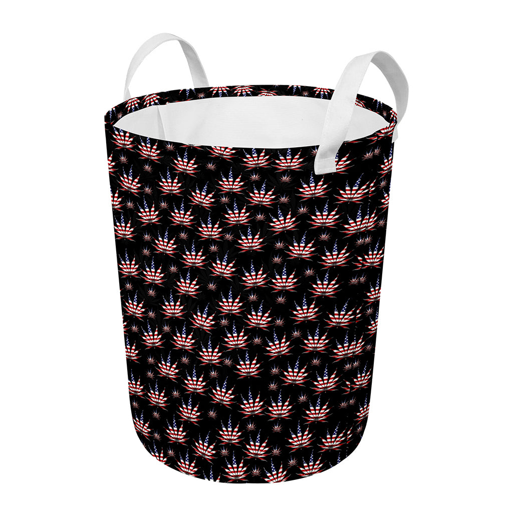 American Marijuana Leaf Pattern Print Round Laundry Basket