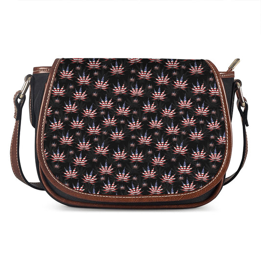 American Marijuana Leaf Pattern Print Saddle Bag