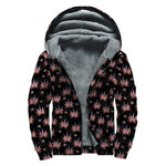 American Marijuana Leaf Pattern Print Sherpa Lined Zip Up Hoodie
