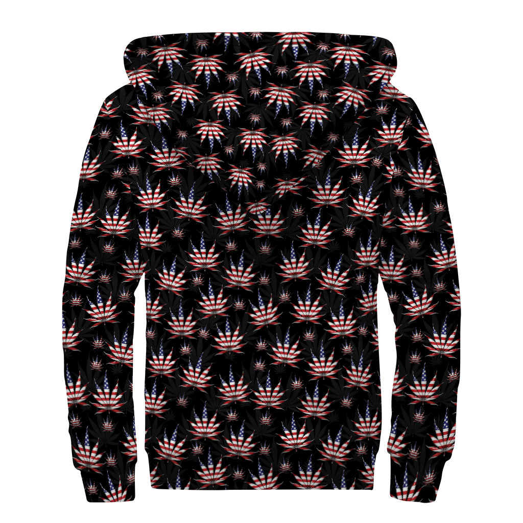 American Marijuana Leaf Pattern Print Sherpa Lined Zip Up Hoodie
